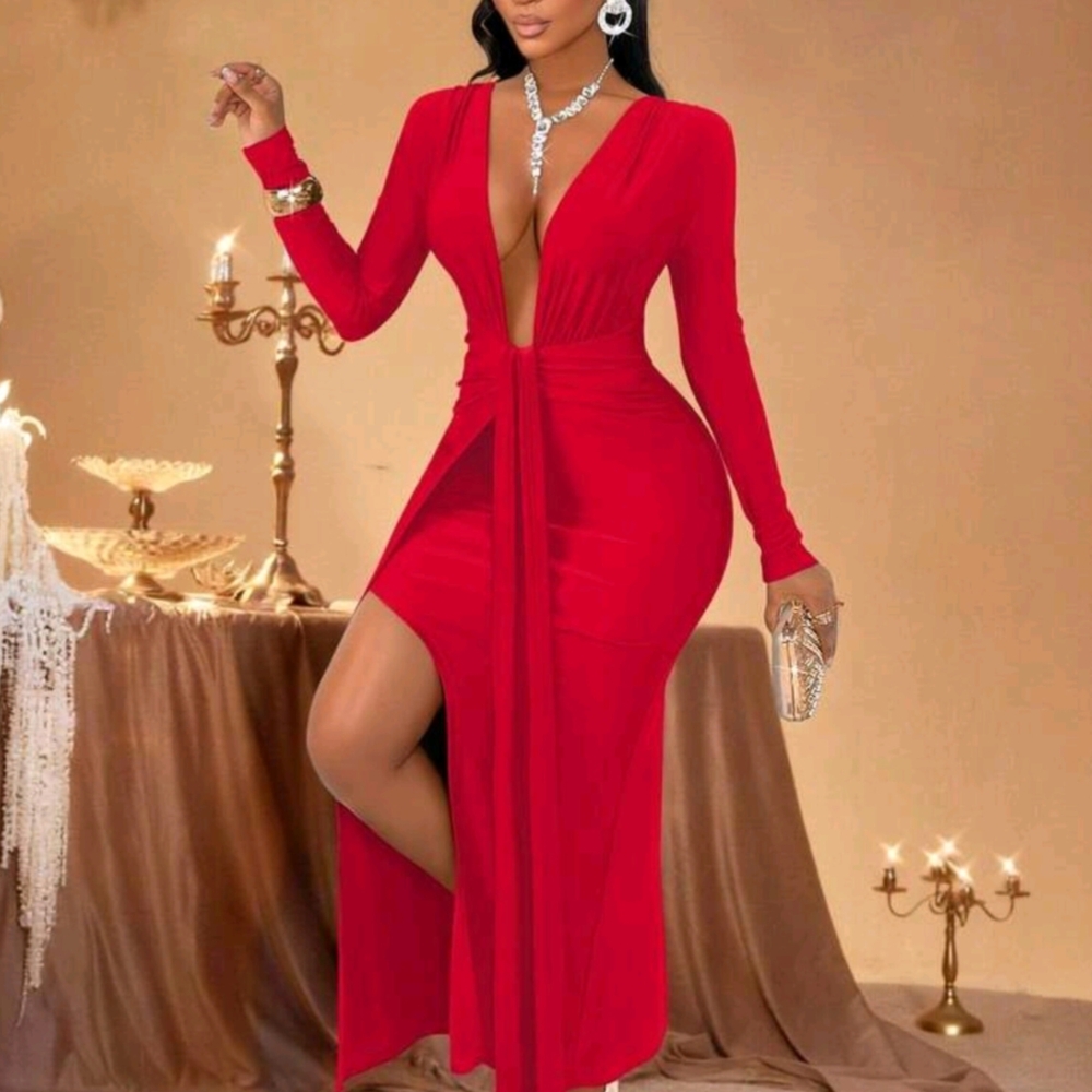 SHEIN Vibrant Red Long Sleeve Dress